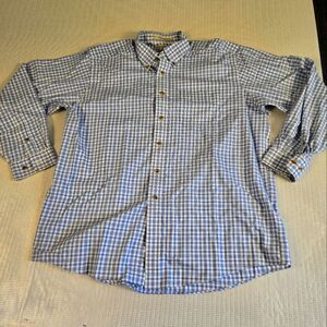 LL Bean Button Up Shirt Long Sleeve Check Light Blue Wrinkle Resistant Mens XL